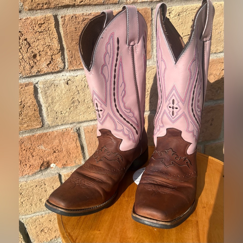 Justin Coffee Westerner Pink Luscious Cowgirl Women boot square toe-size 5.5 - Picture 2 of 11